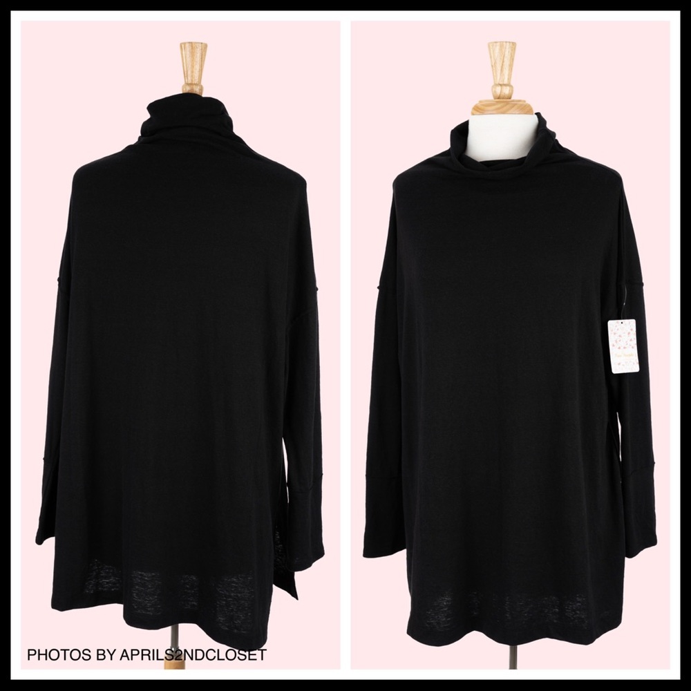 FREE PEOPLE BOHO BLACK FLOWY TUNIC TEE TOP A2C - Picture 4 of 14